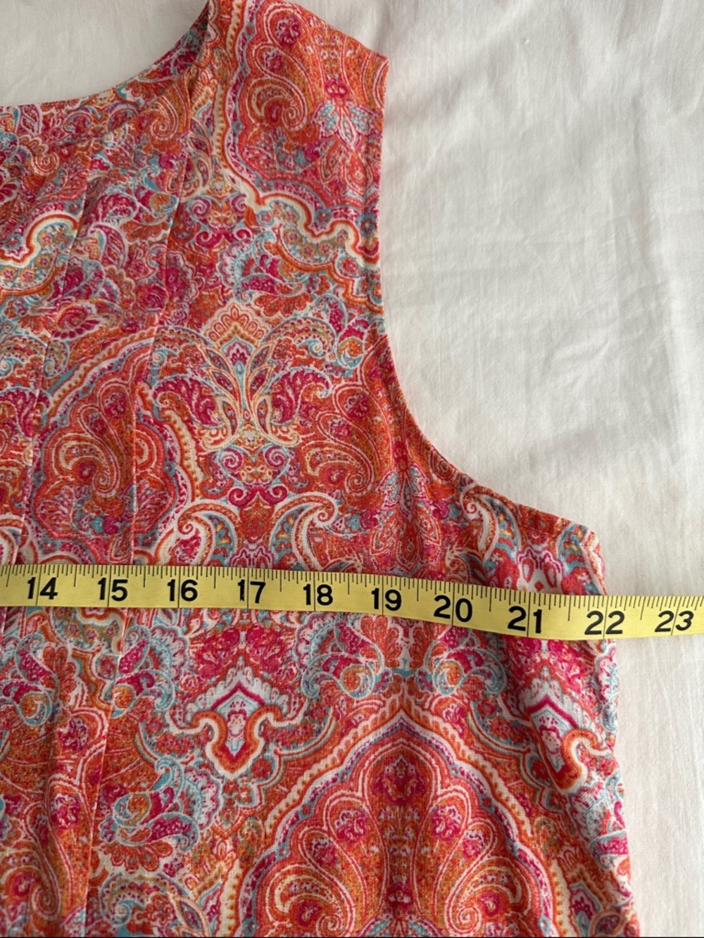 J. Jill Love Linen Pink & Coral L Paisley Sleeveless Pleated Midi Boho Dress - Picture 6 of 7